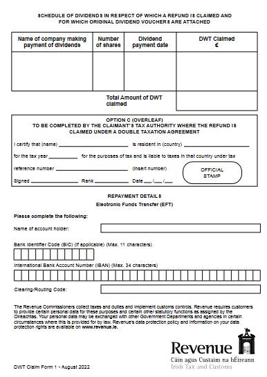 Auszug aus dem irischen Antragsformular für die Erstattung von Quellensteuer. / Copyright: Irish Tax and Customs