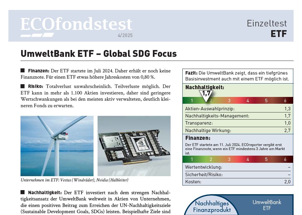 ETF-Test: UmweltBank ETF - Global SDG Focus – der erste ETF mit ...